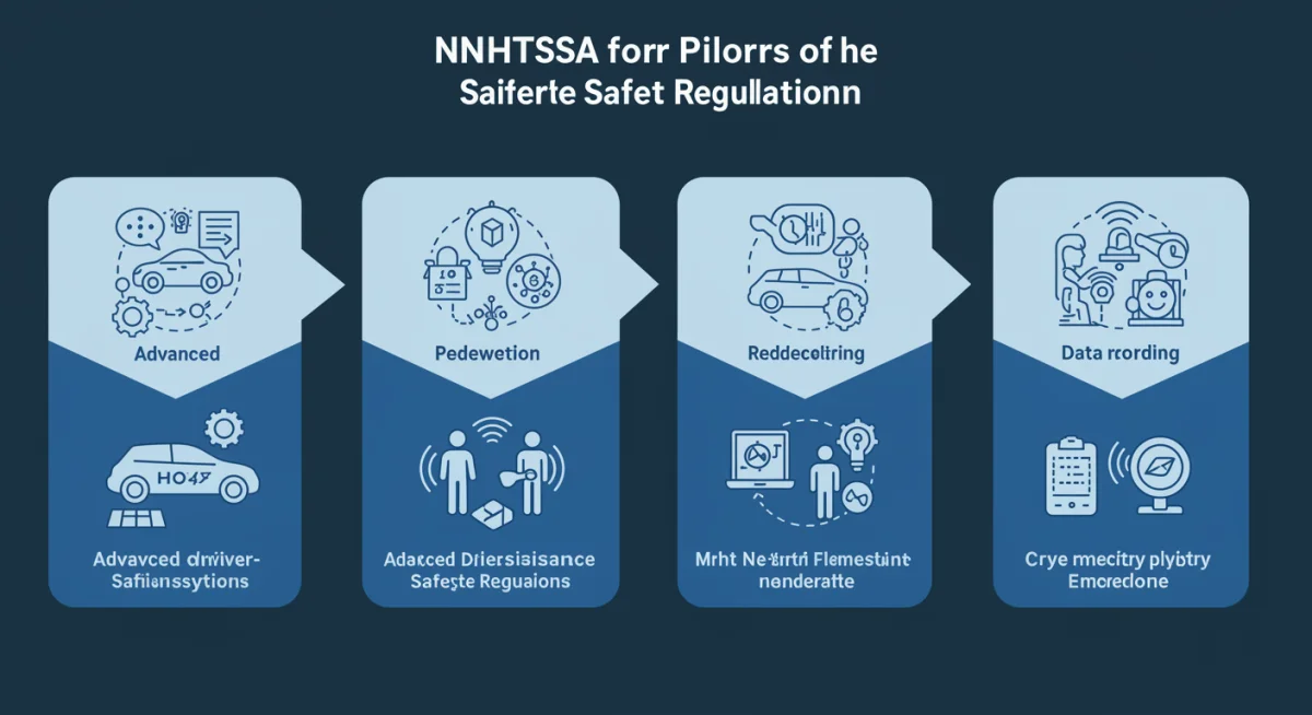 Infographic detailing the four new NHTSA vehicle safety regulations.