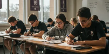 Students writing college admission essays for 2026 applications