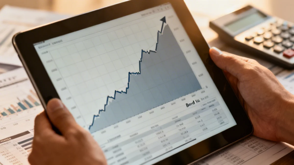 Detailed financial graph showing bond yield trends on a digital tablet.