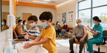 Community members practicing illness prevention through hygiene and vaccination