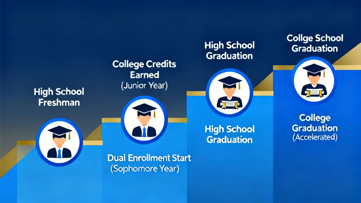 Accelerated academic timeline from high school to college graduation via dual enrollment.
