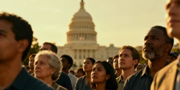 Diverse group looking at US Capitol, symbolizing immigration policy debates
