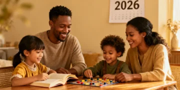 Happy family of four enjoying time together, symbolizing financial stability from child tax credit.
